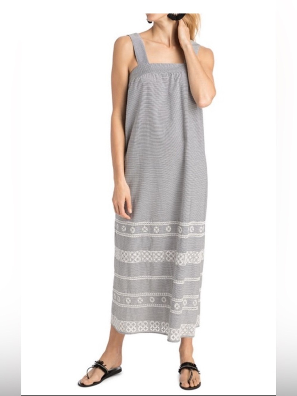 Vineyard Vines Cotton Striped Embroidered Maxi Dress Size 2